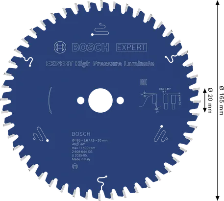 Lame de scie circulaire Bosch EXPERT High Pressure Laminate 165 mm.