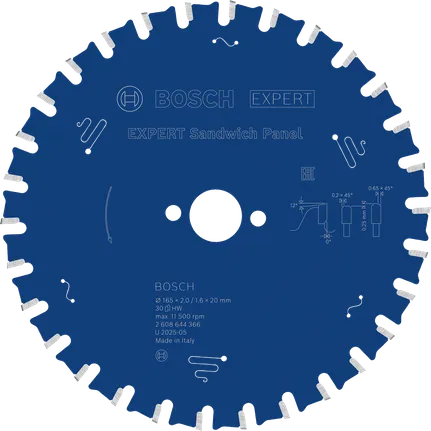 Lame de scie circulaire pour panneaux sandwich Bosch EXPERT, 165 mm.