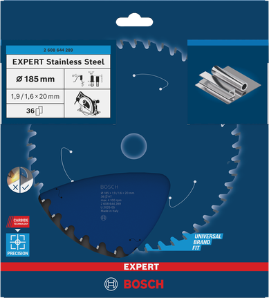 Lame de scie circulaire Bosch EXPERT en acier inoxydable 185×1,9/1,6×20 mm T36.