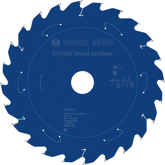 Lame de scie circulaire sans fil Bosch EXPERT Wood 216 mm T24.