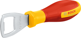 Décapsuleur Bosch avec manche rouge et jaune.