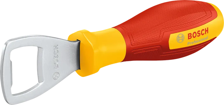 Ouvre-bouteille Bosch avec poignée jaune et rouge.