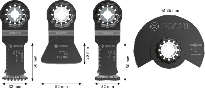 Ensemble de revêtements de sol et de fixation Bosch 4 pièces pour la découpe multi-outils.