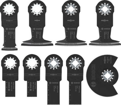 Coffret bois et métal tendre Bosch 9 pièces pour outils multifonctions.