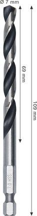 Foret hélicoïdal à métaux Bosch HSS, tige hexagonale de 7 mm.