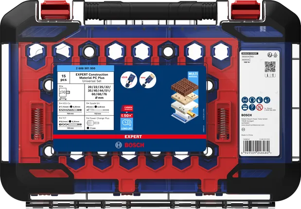 Coffret de scies cloches Bosch EXPERT Construction Material, 15 pièces.