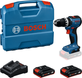 Ensemble perceuse sans fil Bosch GSB 18V-52 avec coffret et batteries.