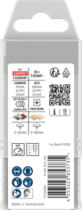 Lames de scie sauteuse Bosch T101BR et EXPERT T128BHM pour stratifié.