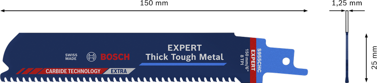 Lame de scie Bosch EXPERT Thick Tough Metal S955CHC, dents en carbure.