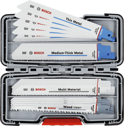 Jeu de 20 lames de scie alternative Bosch pour bois et métal.