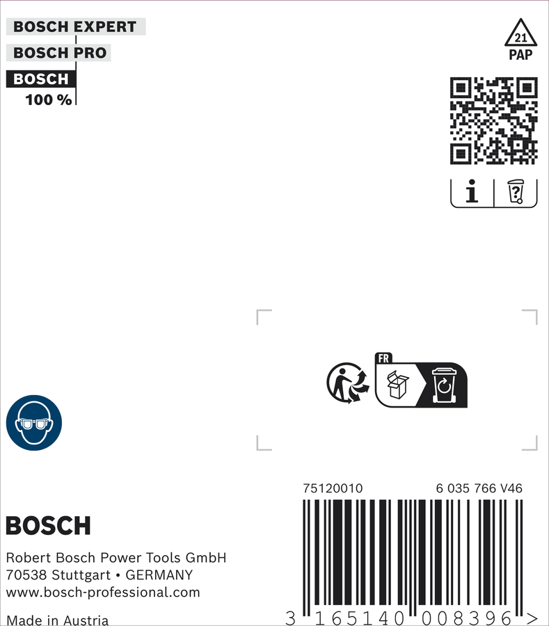Emballage d'accessoires pour clous Bosch type 48 avec code-barres.