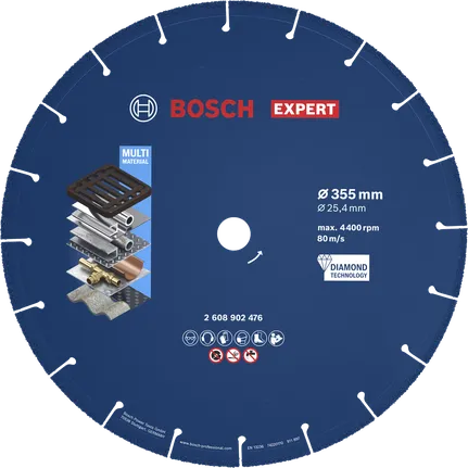 Disque de coupe diamanté Bosch EXPERT pour métaux 355 mm pour matériaux multiples.