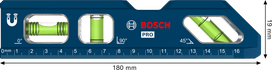 Niveau à bulle Bosch PRO Billet Torpedo 180 mm avec base magnétique.
