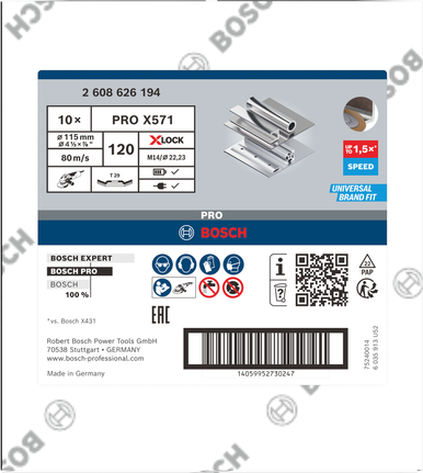Disque à lamelles Bosch PRO X571 115 mm G120 X-Lock pour métal.