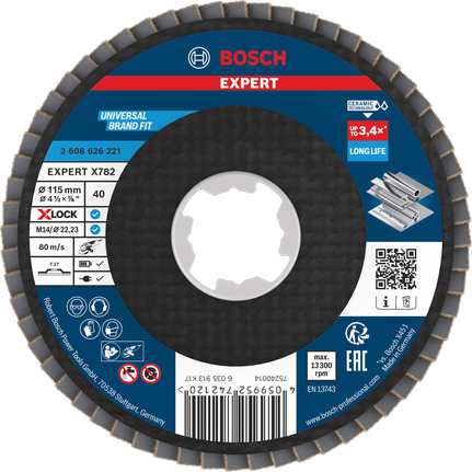 Disque à lamelles Bosch EXPERT X782 115 mm G40 X-LOCK pour métal.