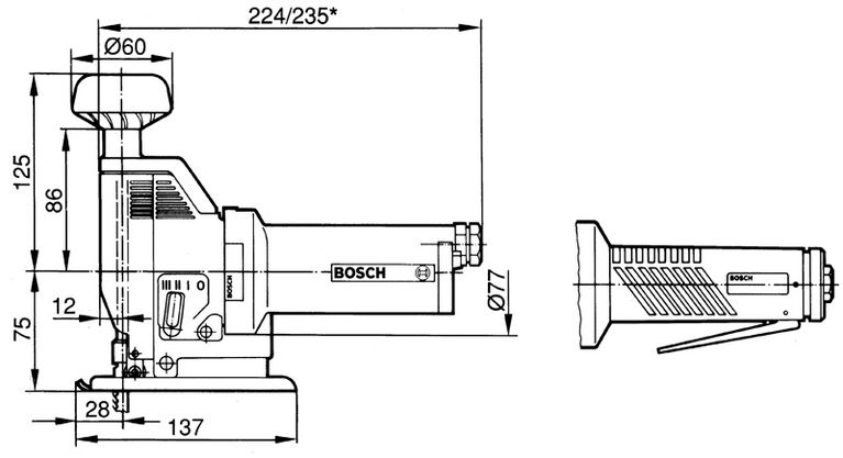 Dimensions de la meuleuse d'angle.