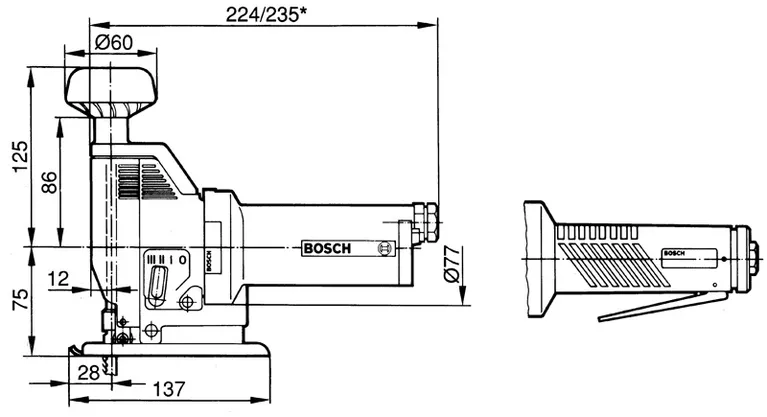 Dimensions de la meuleuse d'angle.