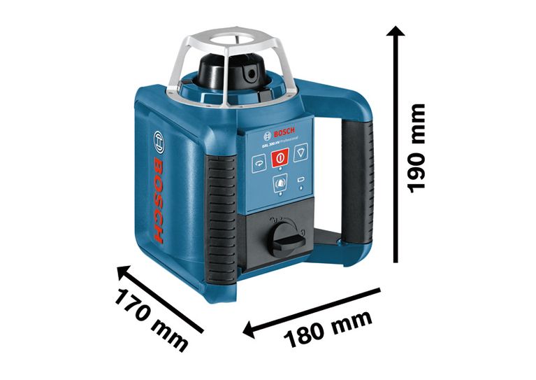 Outil de nivellement laser rotatif Bosch GRL 300 HV avec dimensions.