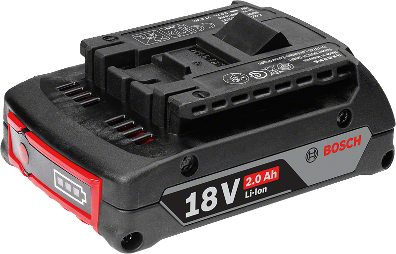 Batteria agli ioni di litio Bosch da 18 V e 2,0 Ah.