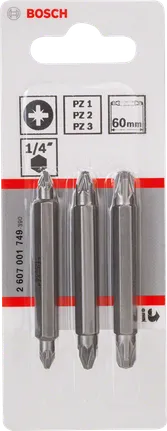 Set di 3 punte PZ a doppia estremità Bosch da 60 mm.