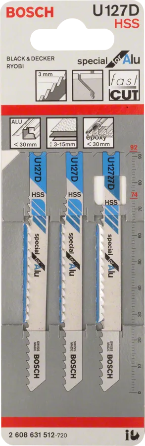 Lame per seghetto alternativo Bosch U 127 D HSS per tagli rapidi dell'alluminio.