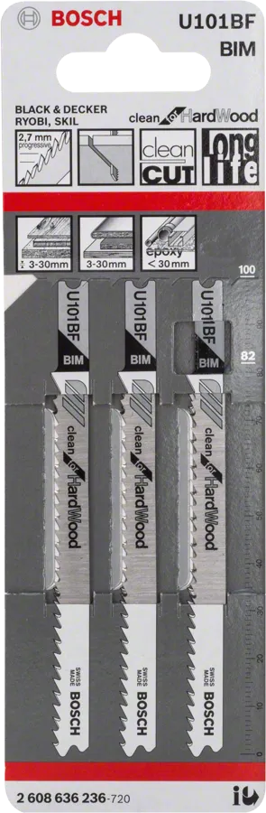 Lama per seghetto alternativo Bosch U 101 BF per tagli netti su legno duro.