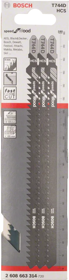 Lama per seghetto alternativo Bosch T 744 D per tagli rapidi del legno.