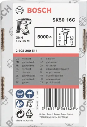 Chiodi zincati Bosch 16G SK50 2,0×1,2mm 5000×.