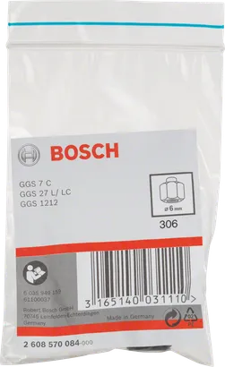 Pinza di serraggio Bosch da 6 mm con dado di bloccaggio.