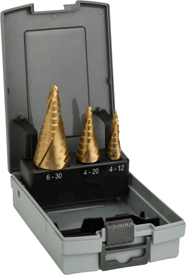 Set di 3 punte a gradini HSS-TiN Bosch in valigetta.