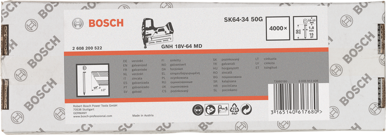 Chiodi zincati Bosch 18V-64 MD da 3/8″.