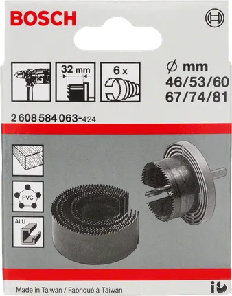 Set di frese a tazza Bosch da 6 pezzi, 46–81 mm.