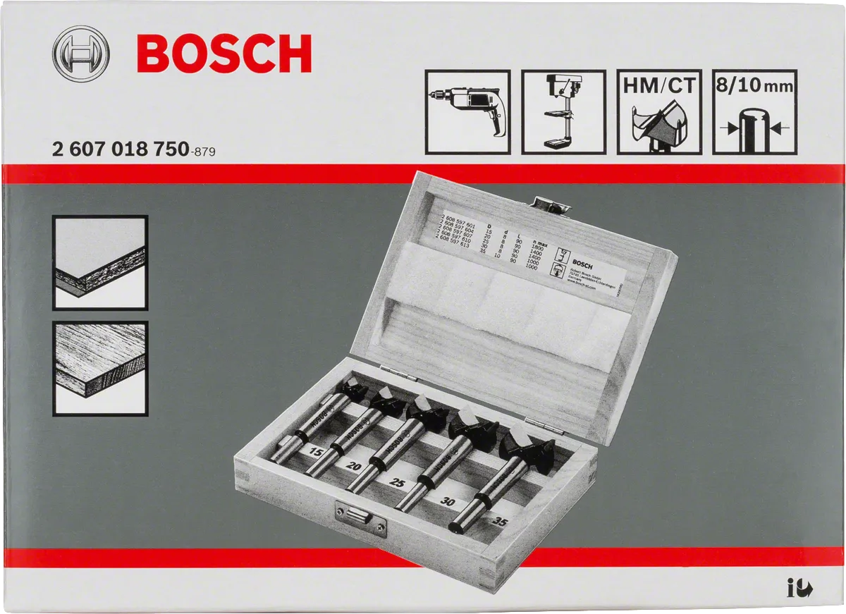 Set di 5 punte per cerniera in carburo di tungsteno Bosch .