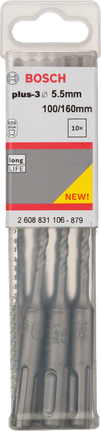 Confezione di punte per trapano a percussione Bosch plus-3 da 5,5 mm SDS.