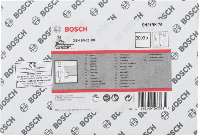 Chiodi Bosch GSN 90-21 RK per legno, gambo liscio.
