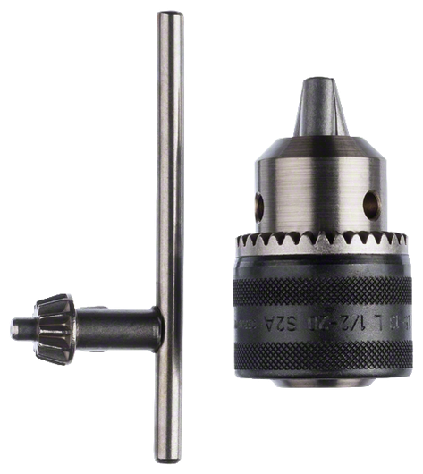 Mandrino a cremagliera Bosch da 1,5–13 mm con chiave di ricambio.