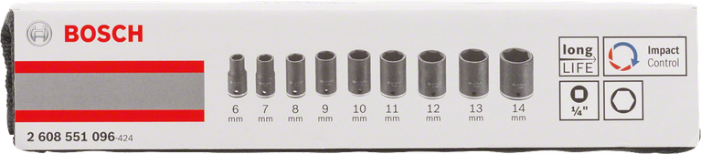 Set di bussole Bosch da 9 pezzi 6–14 mm.