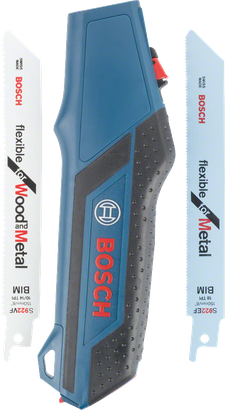 Set di manici per sega Bosch con lame per legno e metallo.