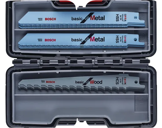 Set di 15 lame per sega Bosch per legno e metallo.