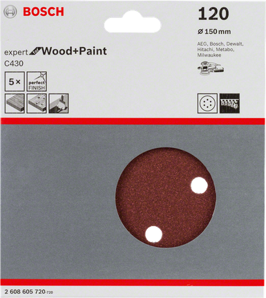 Bosch C430 confezione da 5 fogli abrasivi da 150 mm, grana 120.