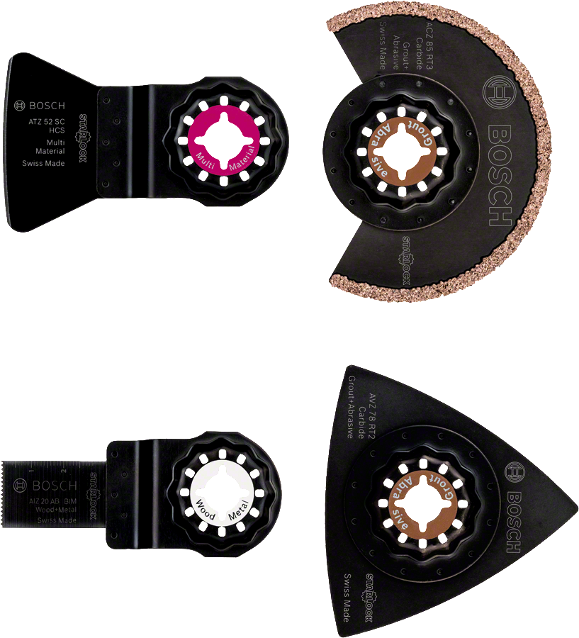 Set di 4 accessori per piastrelle Bosch con lame in metallo duro.