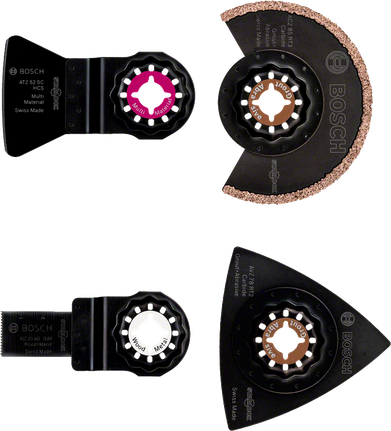 Set di 4 accessori per piastrelle Bosch con lame in metallo duro.