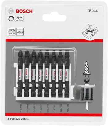 Set di punte per cacciavite Impact Control Bosch da 9 pezzi.