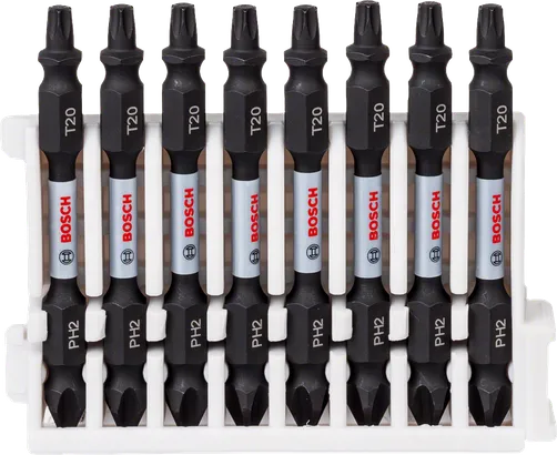 Confezione da 8 punte per cacciavite Impact Control Bosch PH2 T20 da 65 mm.
