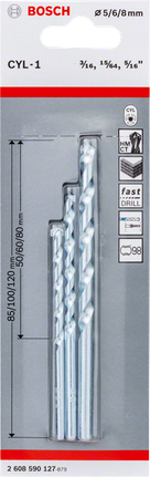 Set di punte per muratura Bosch CYL-1 da 3 pezzi, 5/6/8 mm.