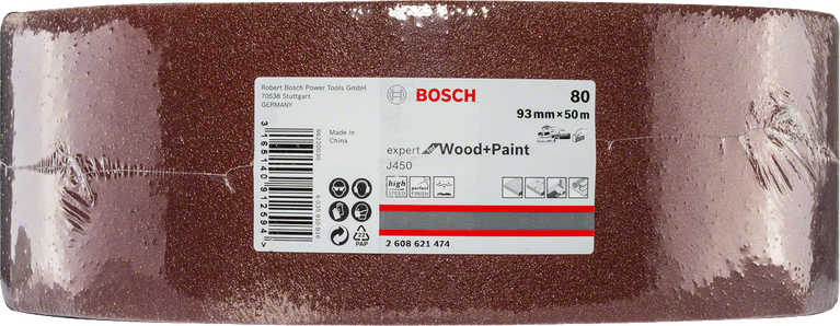 Bosch J450 Expert per legno e vernice, rotolo abrasivo G80 da 93 mm x 50 m.