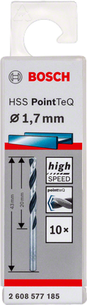Confezione di punte da trapano elicoidali Bosch HSS PointTeQ da 1,7 mm.