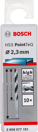 Confezione di punte da trapano elicoidali Bosch HSS PointTeQ da 2,3 mm.