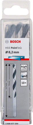Confezione di punte da trapano Bosch HSS Twist PointTeQ da 8,2 mm.
