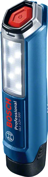 Lampada da lavoro a LED Bosch GLI 12V-300, design compatto senza fili.